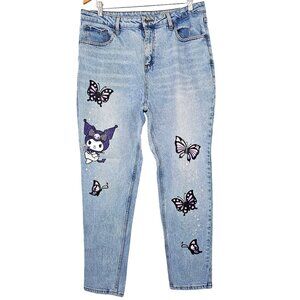 Sanrio Kuromi Butterfly Garden High Rise Mom Jeans Sz 15 Light Blue Wash Cotton